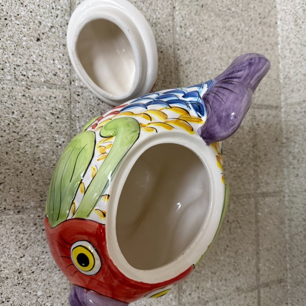 Vintage colorful koi fish ceramic cookie jar - Picture 6 of 10